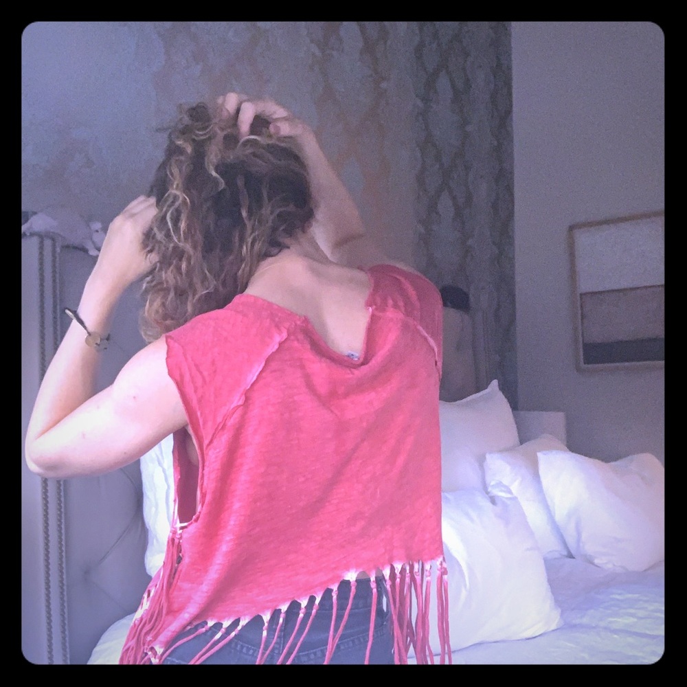 Boho crop tee with tassels supersoft vintage feel.